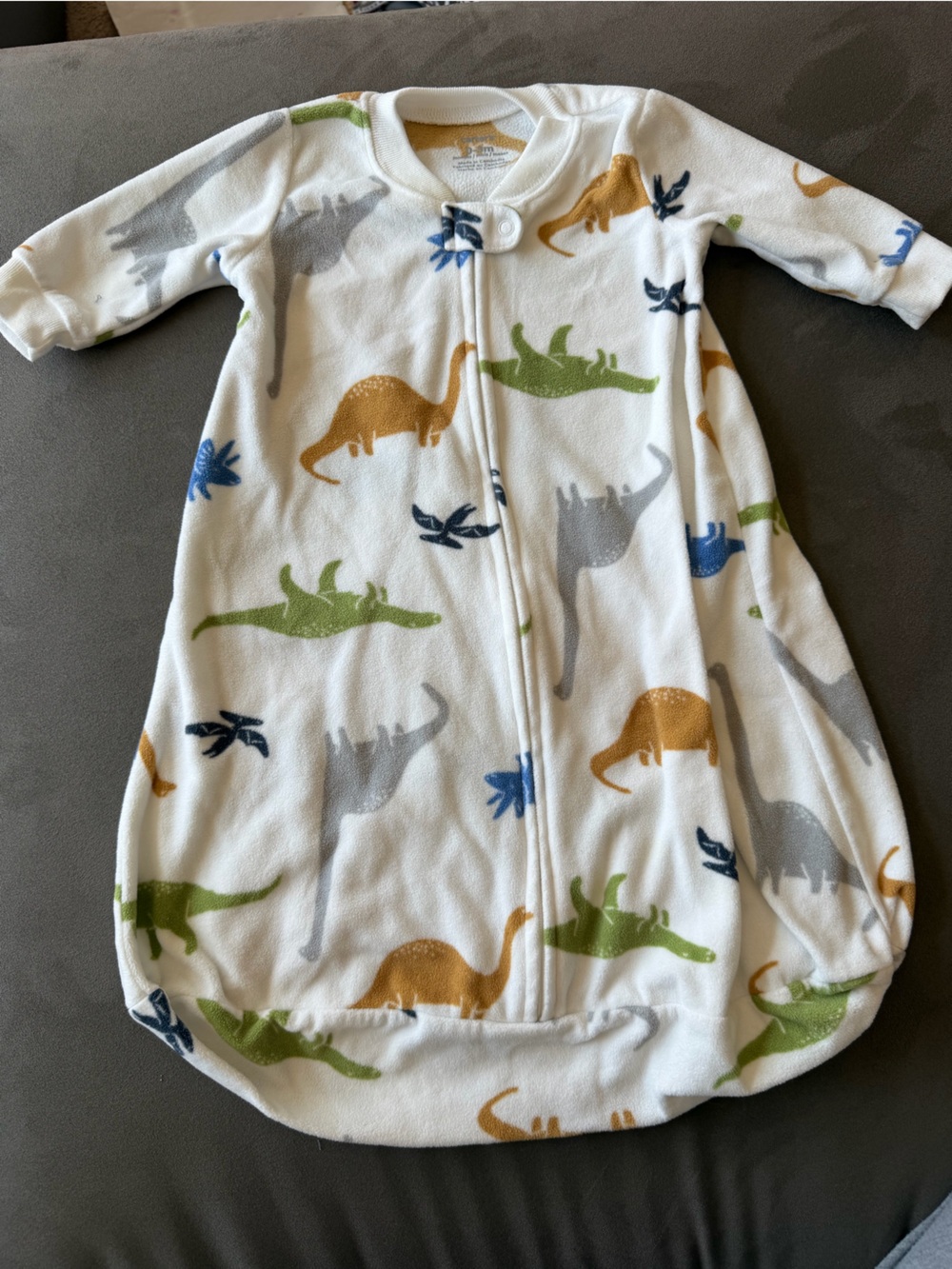 Carter's White Fleece One-Piece with Multi-Color Dinosaur Print